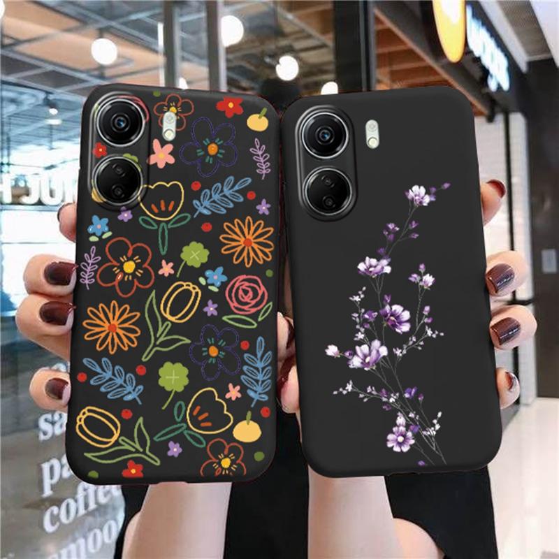 Phone Case For Redmi 13C 4G 12C A3 A2 A1 Plus Note 13 Pro For Xiaomi 14 13 Poco C65 X6 X3 Pro Love Heart Flowers Patterned Shockproof Bumper Cover
