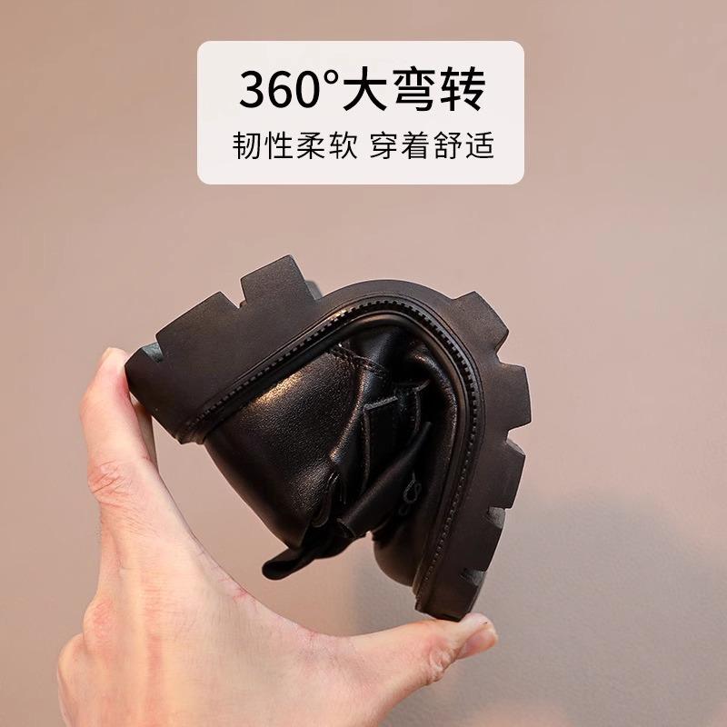 Girls and children's small leather shoes 2025 spring and autumn new princess girls single shoes black soft-soled loafers shoes bow