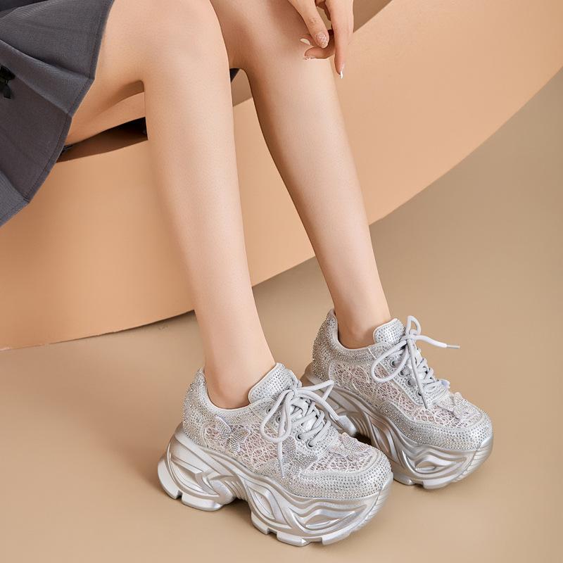 Inner Height Increase Thick Sole Super Fire Explosion Butterfly Single Net Rhinestone Dad Shoes Women's Spring 2025 New Casual Shoes Tide