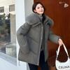 Supply winter women's cotton-padded clothes, large twill, medium and long, large fur collar waist fabric, crisp support one piece.