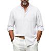 Men S Casual Loose Linen Stand Collar Long Sleeve Shirt