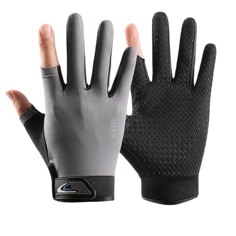 Two-finger Fishing Gloves Ice Silk Sun Protection Non slip Cycling Elastic Quick Drying Driving Cycling Sun Protection Gloves Men