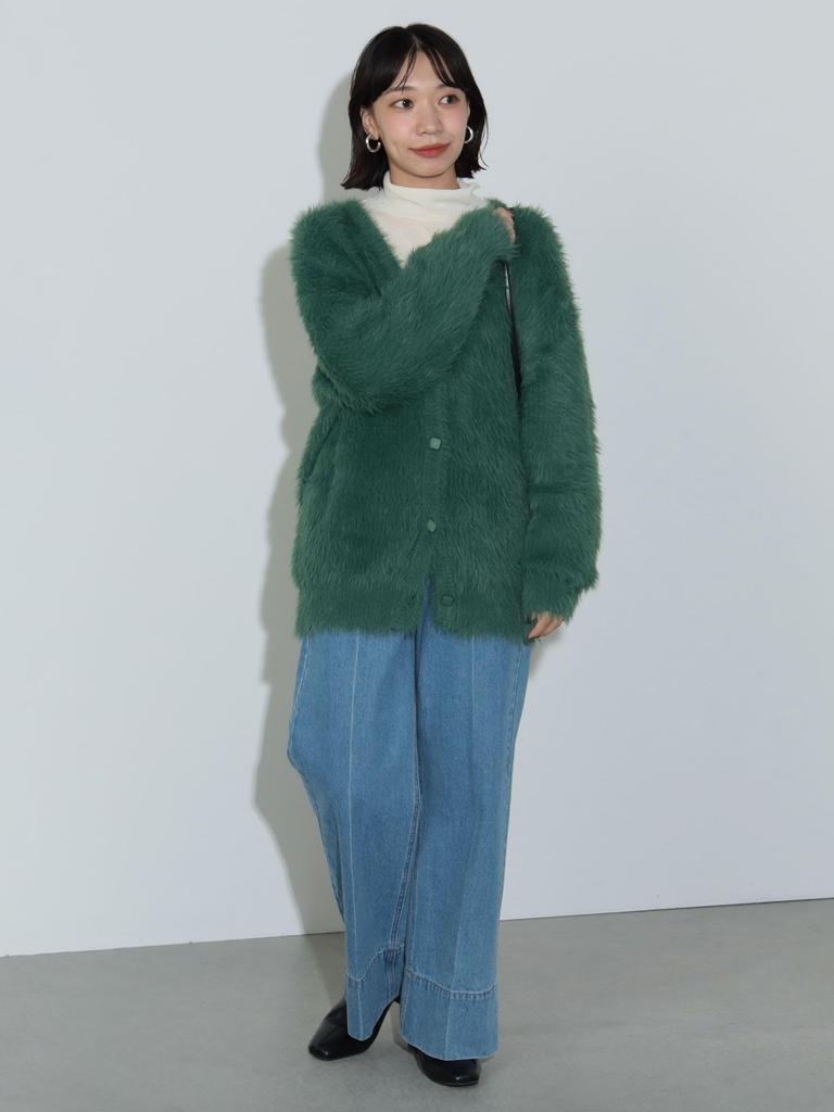 Strick-Federgarn-Cardigan GRÜN GRATIS [Beams Heart] L/S Damen