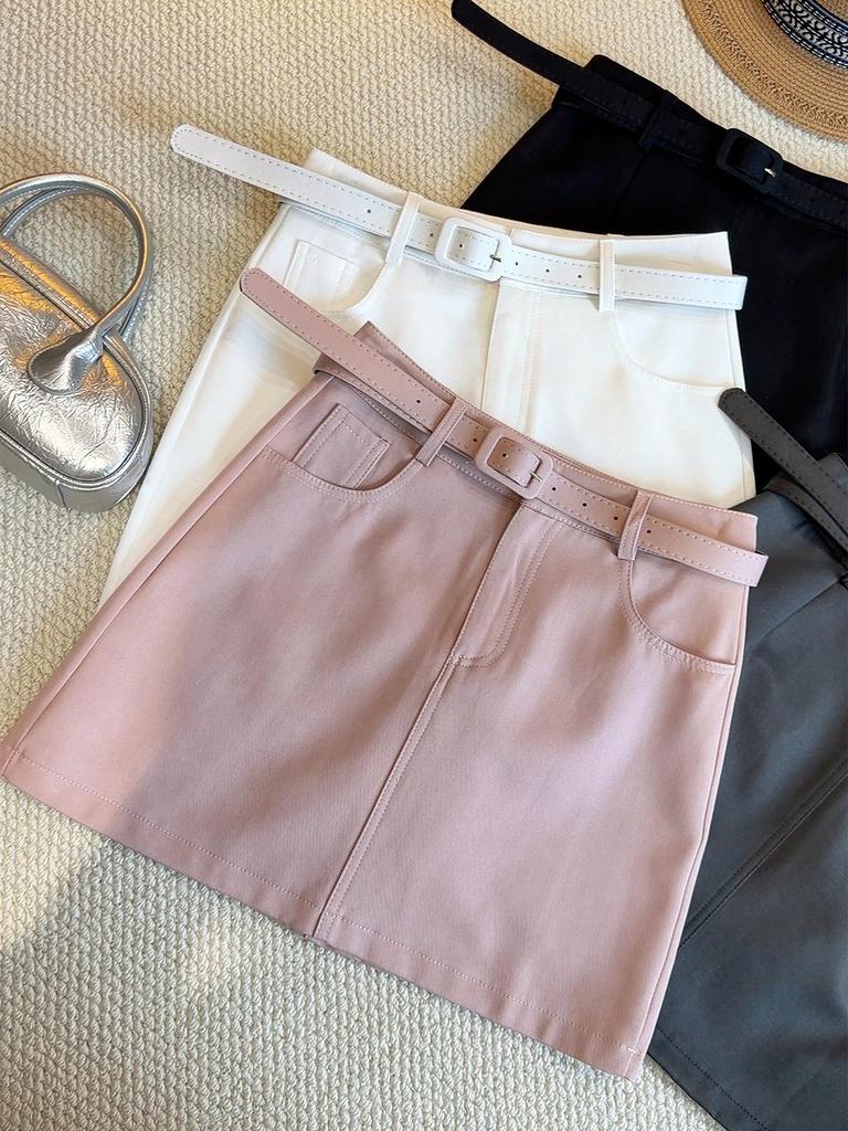 2026 Spring Korean Pink High-Waisted A-Line Slimming Mini Skirt - Trendy & Versatile