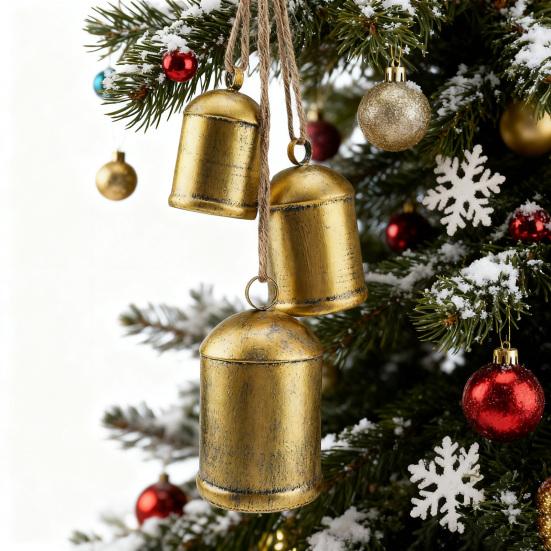 Decoração Sinos de Natal 3 Sinos de Vaca Vintage em Corda de Juta Sino de Ferro Rústico Feito à Mão para Porta Varanda Lareira Guirlanda Corrimão de Escada Decoração de Feriado