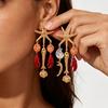 Layered Tassel Crab Starfish Shell Earrings Gold Zinc Alloy Boho Beach Style Statement Earring Women