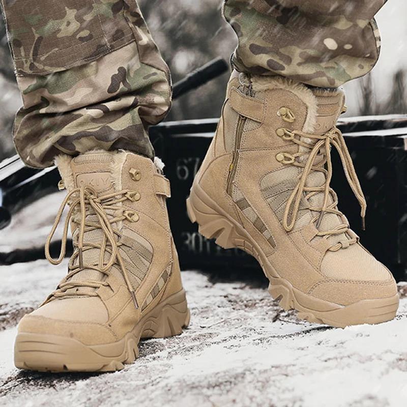 New Tactical Boots Men Special Plus Velvet Force Leather Desert Combat Ankle Boot Men's Shoes Tenis Masculino