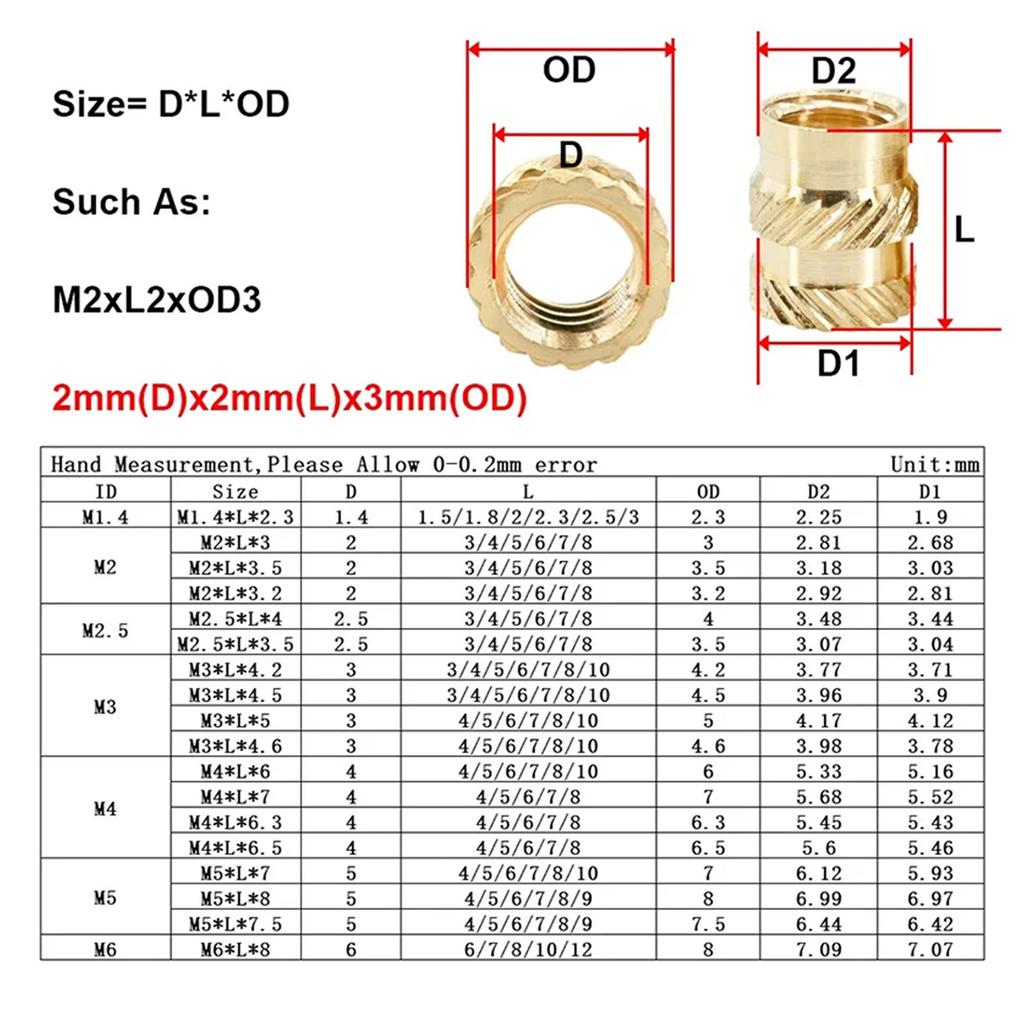 Nuts in Storage Box Good Conductivity Insert Nut Corrosion resistant Nut Brass Threaded Nut Multiple Size for Engineers