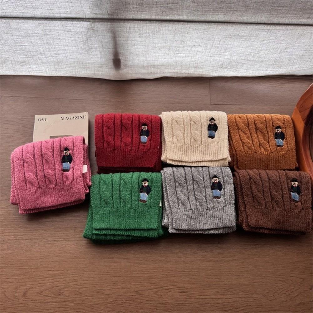 Bear Embroidery Children's Knitted Scarf Thicken Infant Neckwarmers Children's Winter Scarf Kids