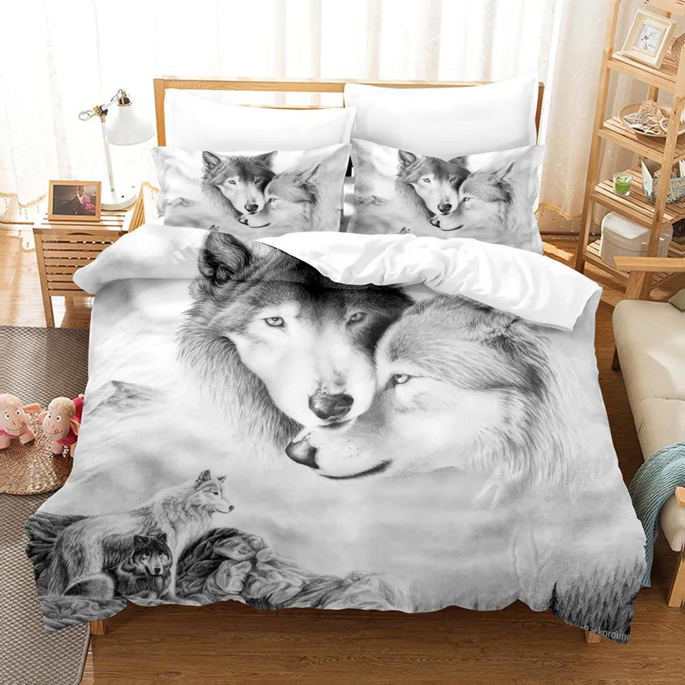 Boys Wolf Duvet Cover Set Queen Size, Boho Wolf Wildlife Animal Bedding Set Men Galaxy Dream Catcher Moon Polyester Quilt Cover