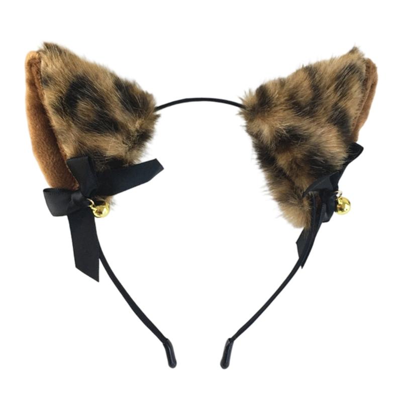 

Soft Furry Leopard Print Cats Ear Headband With Attached Bells For Cosplay Halloween And Dance Parties