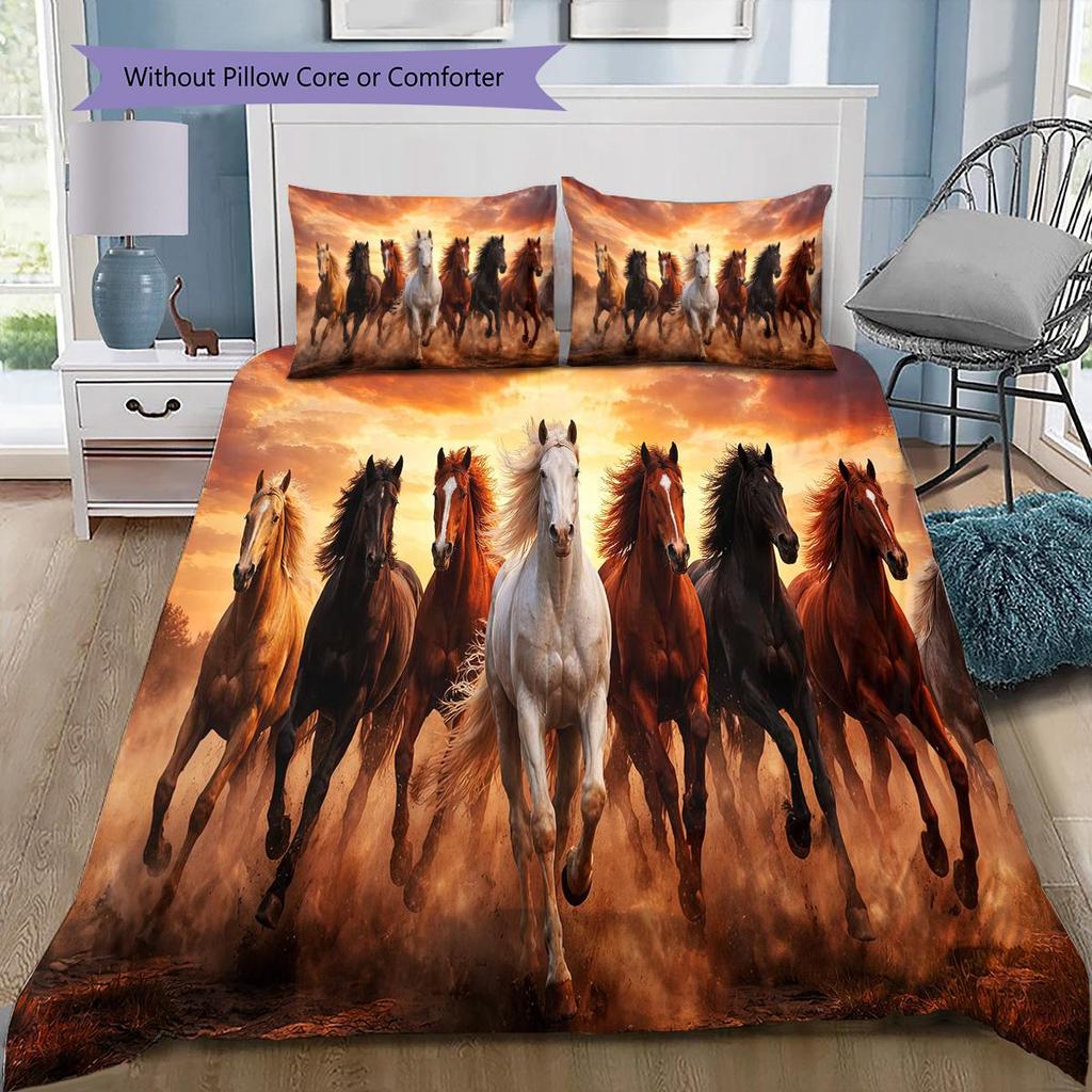 1PC Horse Bedding Quilt Set Quilt Cover Pillowcase Home Decoration Birthday Gift (1 * duvet cover + 2 * pillowcase, without core)