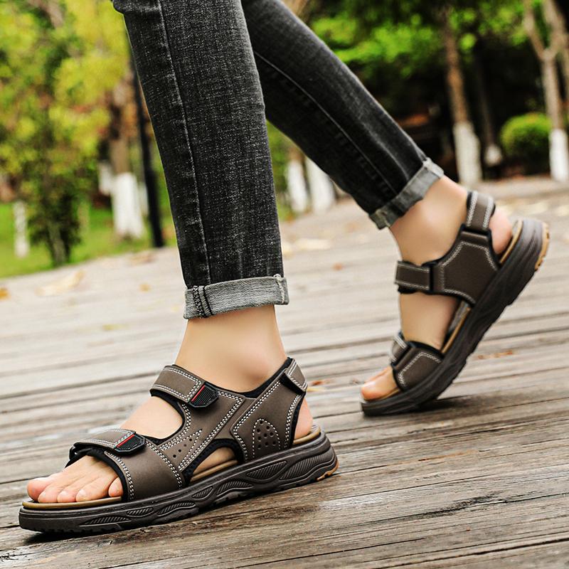 Summer Men Sandals PU Leather Lightweight Open Toe Flat Mens Casual Shoes Outdoor Walking Sandals for Men Beach Shoes  Beach Slippers