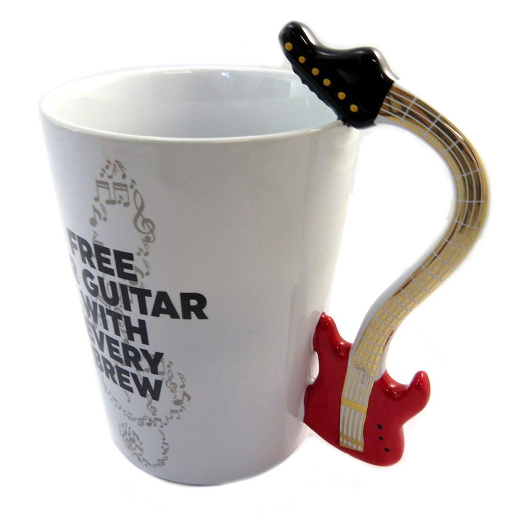 Les Trésors De Lily [P4178] - Ceramic Mug 'Musicology' White Red Gold (Guitar) - 13. 5x12. 5cm