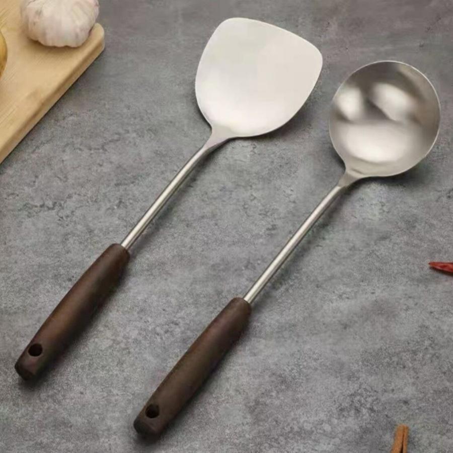 Stainless Steel Spatula Spoon With Wooden Handle Lengthened Cooking Spoon Anti-Scalding Cooking Shovel Kitchenware