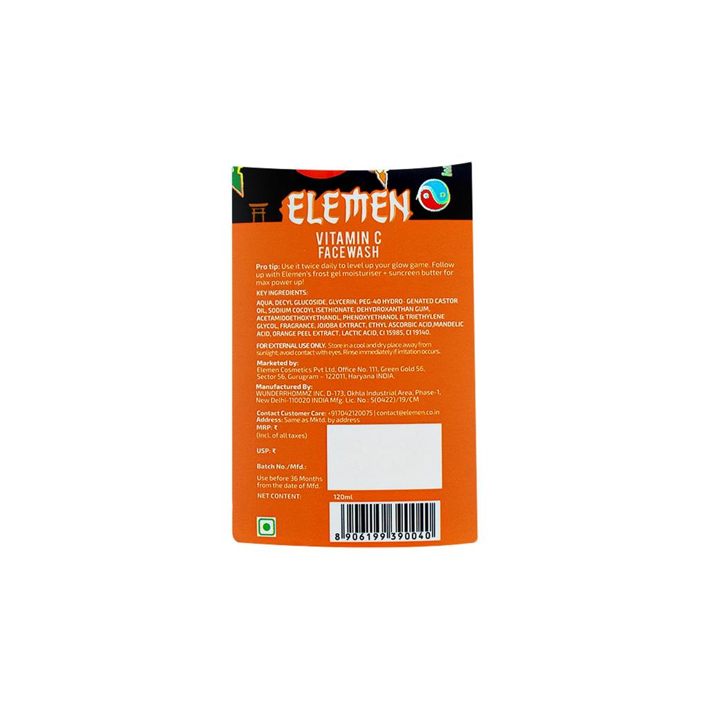 Elemen Vitamin C Facewash for Kids & Teens 11+ Yrs -120ml | BrighteningFights pollutionDeep cleaning Face Wash| Dermatologically Tested Daily Clean