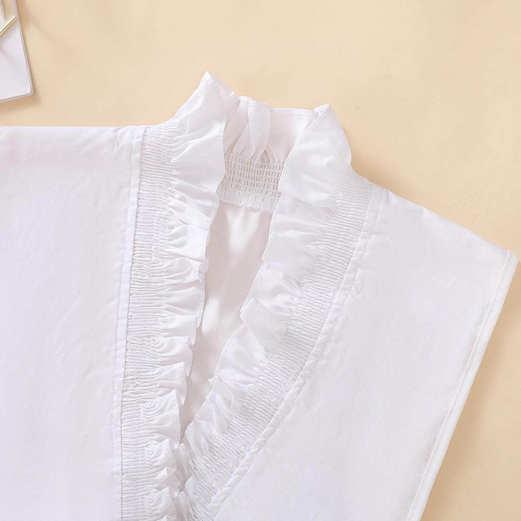 Ladies Elegant Pleated Lace Fake Collar, Deep V-Shaped Fake Collar with Decorative Collar, Temperament Fake Collar