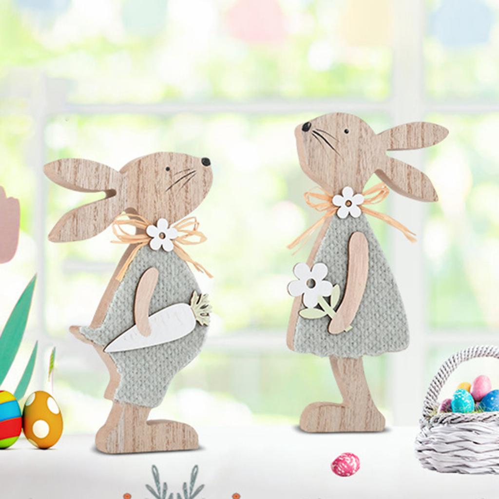 Yousheng 2/3Pcs Easter Bunny Table Sign Farmhouse Rustic Wooden Egg Rabbit Ornament Happy Easter Spring Home Office Table Centerpiece Decoration