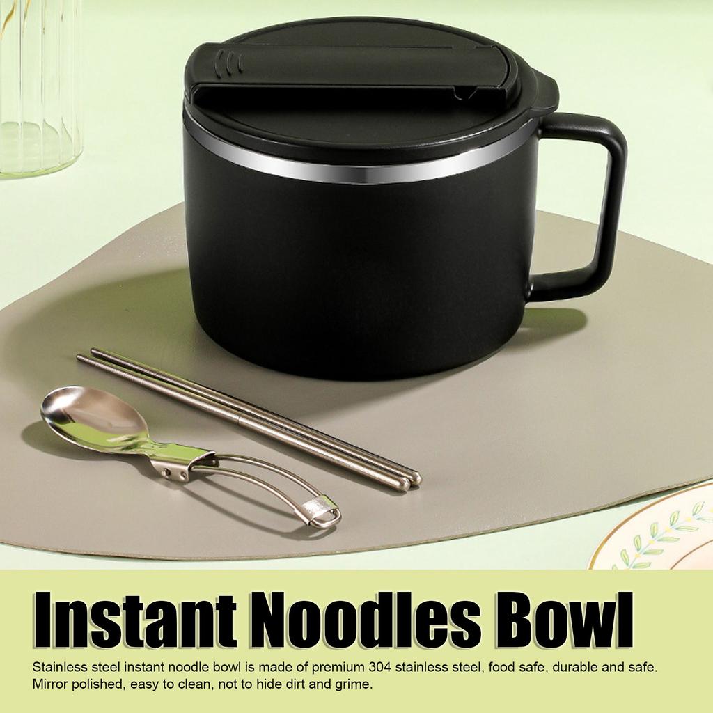 304 Edelstahl Instant-Nudelschüssel 1200ML Große Kapazität Nudelschüssel mit Deckel Isolierschüssel mit Stäbchen Löffel