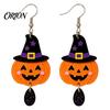 Colorful Patterned Ear Ornaments 1 Pair 2D Acrylic Halloween Dangle Drop Earrings for Women, Bat Moon Holiday Jewelry Spooky Ghost Cat Pumpkin