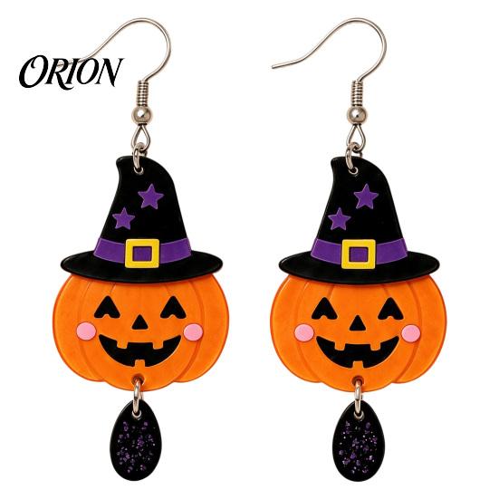 Colorful Patterned Ear Ornaments 1 Pair 2D Acrylic Halloween Dangle Drop Earrings for Women, Bat Moon Holiday Jewelry Spooky Ghost Cat Pumpkin