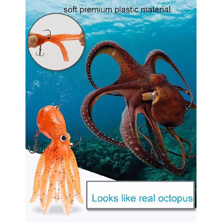 Octopus Swimbait Soft Fishing Lure with Skirt Tail, Lingcod Rockfish Jigs for Saltwater Ocean Fishing, 5Pcs/Pack