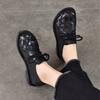 Johnature Vintage Genuine Leather Woven Low Heel Shoes Versatile Round Toe Lace Up Women's Shoes