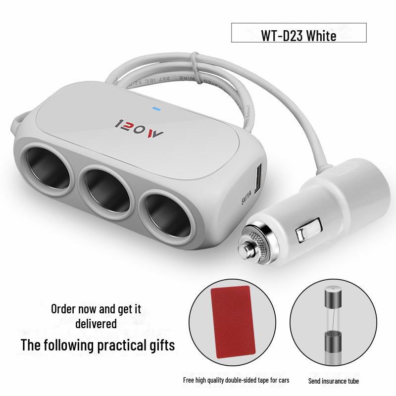 

«Автомобильное зарядное устройство с быстрой зарядкой»: Адаптер прикуривателя 1-на-3 с удлинителем USB, универсальный 12 В/24 В белый