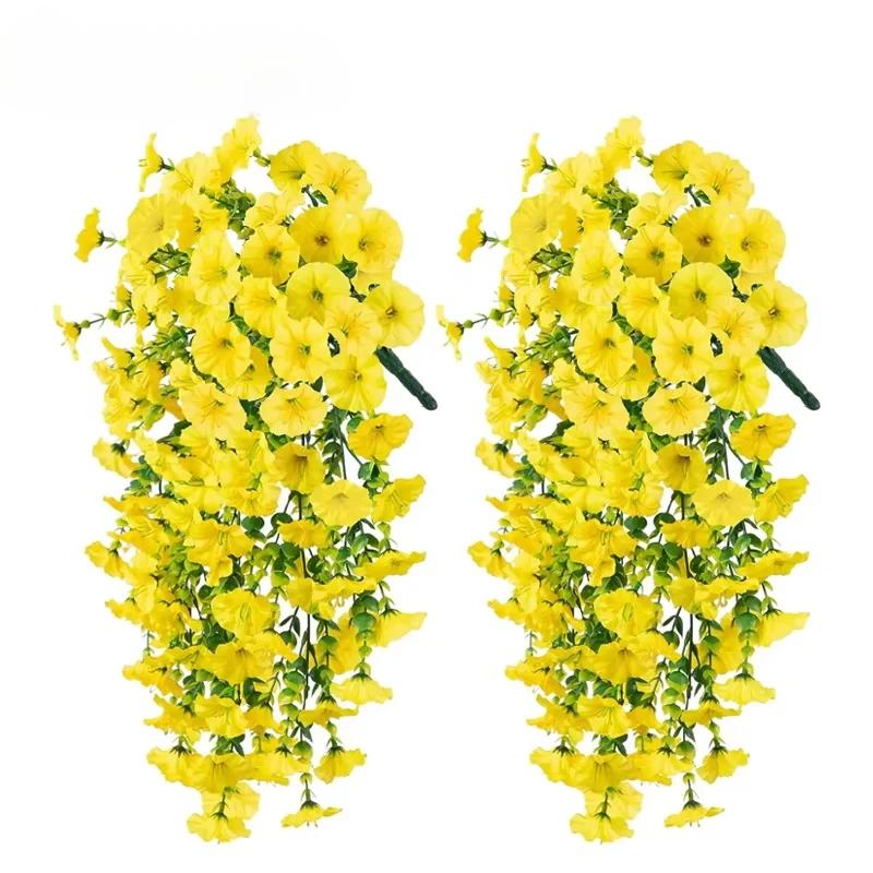 Artificial Faux Plants Flowers Fake Silk Fuchsia UV Resistant Realistic Morning Glory for Hanging Planter Porch Patio Decoration