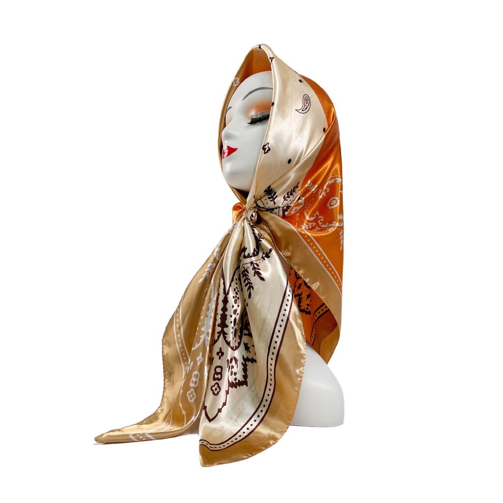 90cm Silk Scarf Women's Satin Large Square Scarf Silk Satin Shawl Cashew Print Turban Scarf