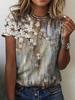 Summer women's T-shirt flower 3D printed T-shirt women's fashionable short sleeved T-shirt flower top Harajuku T-shirt bird