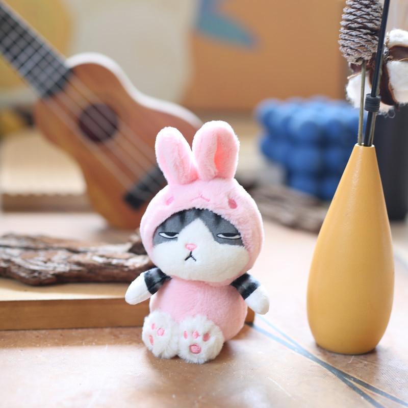 Cute Cartoon Plush Kitten Animal Cross Dressing Headgear Doll Toys Pendant Keychain Backpack Ornaments Gift A2