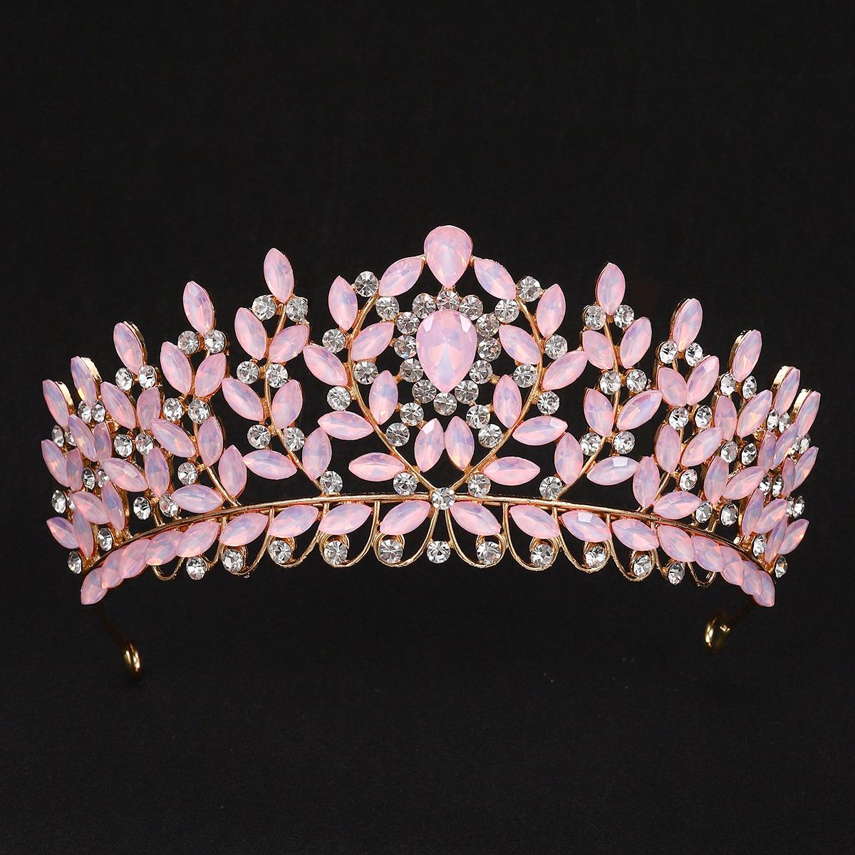 

DIEZI Korean Pink Opal Crystal Crown For Women Girls Elegant Bride Queen Bridal Tiaras Hair Accessories Wedding Gift Headbands