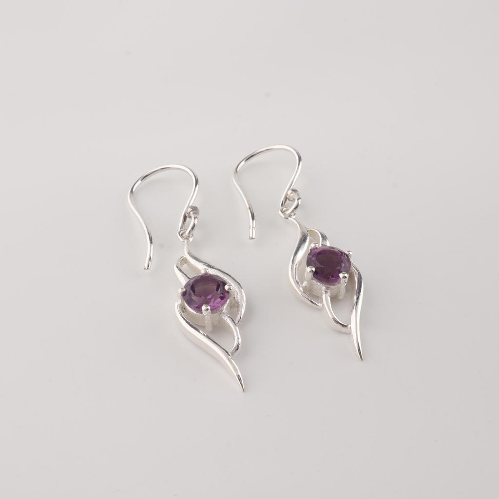 Lila Amethyst Edelstein 925 Sterlingsilber Schmuck Hübscher Hängeohrring 1,7" Zum Verschenken CE-22-2