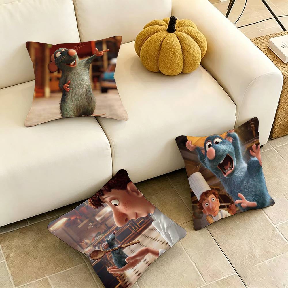 Cartoon Movie RatatouilleE Square DoubleSided printed Pillow Case Bedroom Bedside Pillow Sofa Cushion Cover Gift