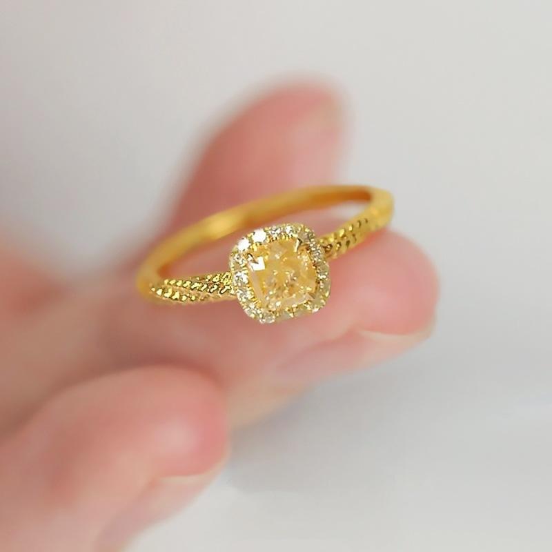 High Appearance Yellow Diamond Square Candy Twist S925 Sterling Silver Adjustable Open Ring for Women