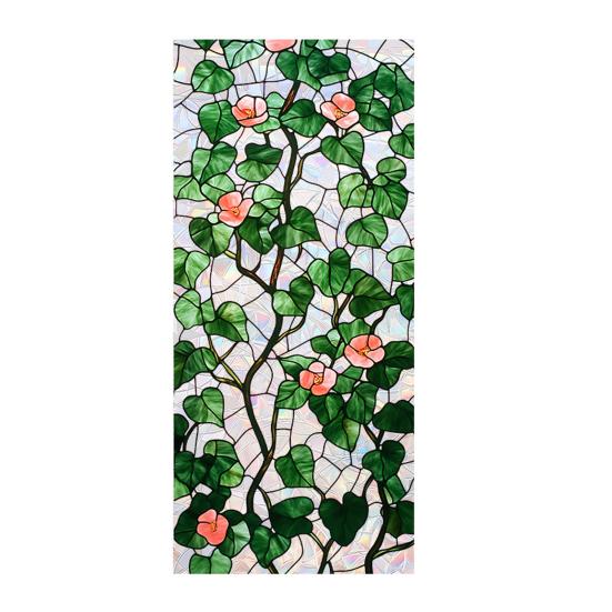 

Rainbow Window Privacy Film Stained Glass Colorful Flowers Plants Decorative Clings Sun Blocking