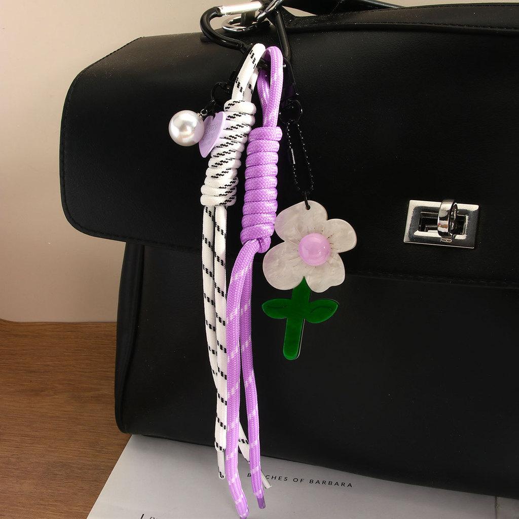 Portachiavi a Fiore Colorato Acrilico Carino Miu Ciondolo per Borsa con Cuore e Perla per la Primavera