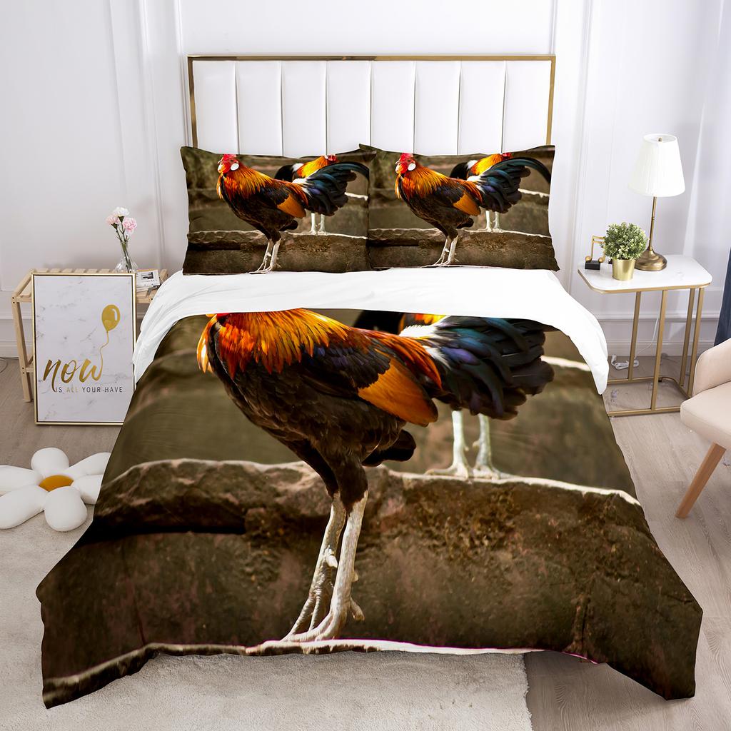 Chicken Duvet Cover Set Cool Animal Pattern Comforter Cover Funny Chicken Pattern Bedding Set Microfiber Wildlife Quilt Cover
