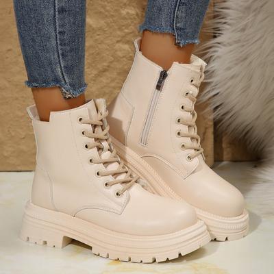 Outer Size New Thick-soled Lace-up Short Martin Boots Women's Cross-border Large-size Velvet Leather British Style Warm Cotton Shoes