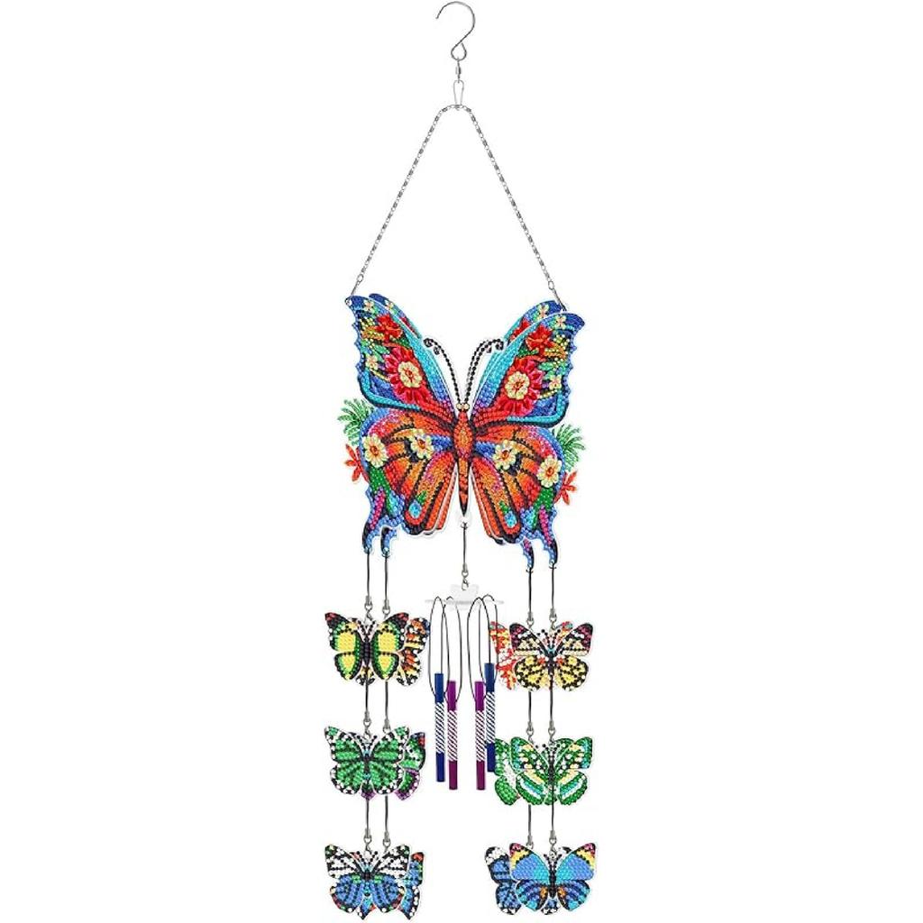 Generic DIY Dotted Diamond Art Painting Wind Chime Kit, Three-Dimensional Sun Catchers Diamonds Dot Paintings Hanging Ornaments, for Spring Garden