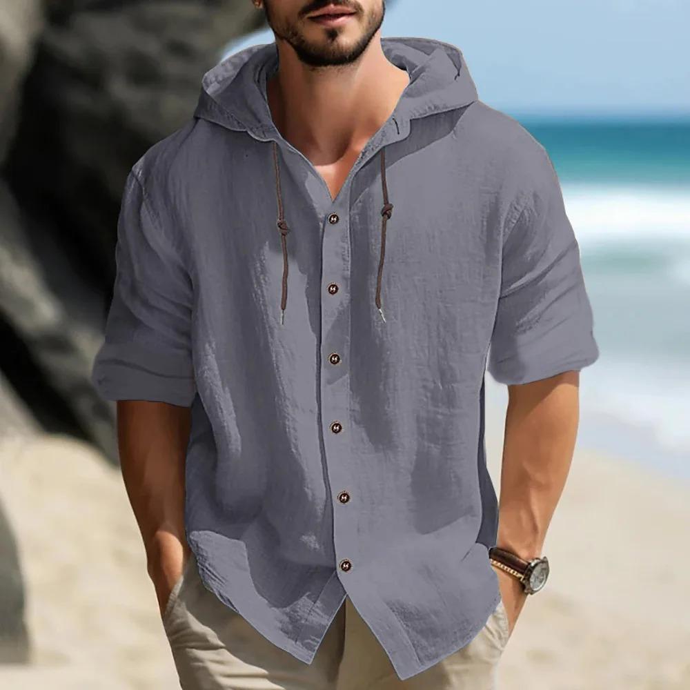 Men's Casual Zip-Up Hooded Sweatshirt Lightweight Cotton Linen Autumn Tops Breathable Outdoor Wear Male Fashion Pullover for Travel