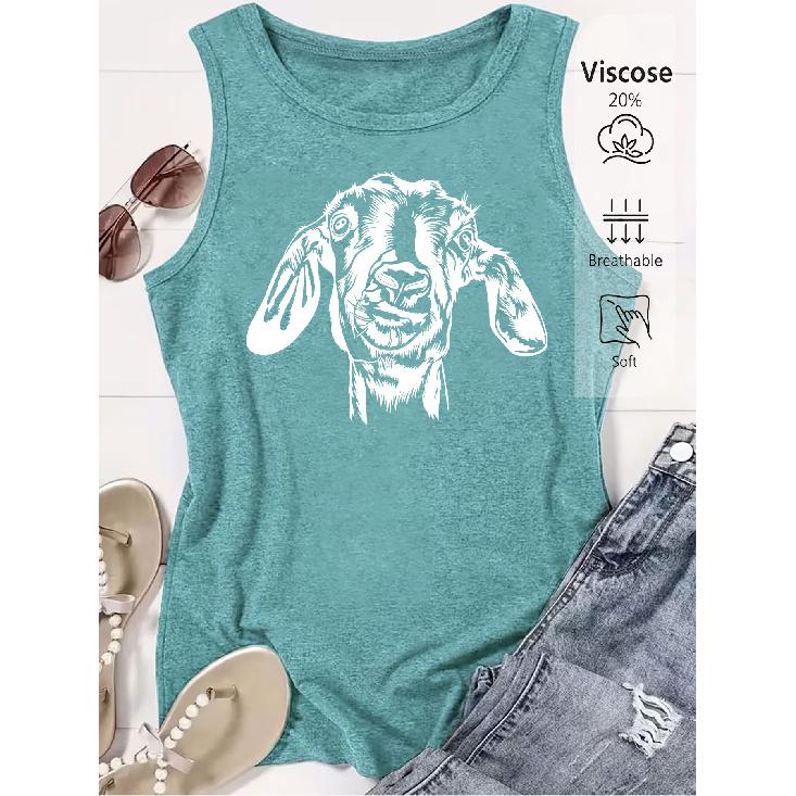 Elegant Vest for Women Goat head print casual loose summer vest Fashionable and elegant tops for commuting, vacation, and everyday wear in a