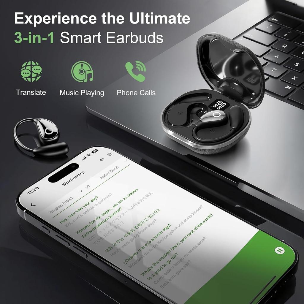 AI Translation Earbuds Real Time144 Languages 3-in-1 Translator Earphone Bluetooth 5.4 HiFi Sound 60Hrs Audifonos Traductores Inglés Español Headphone