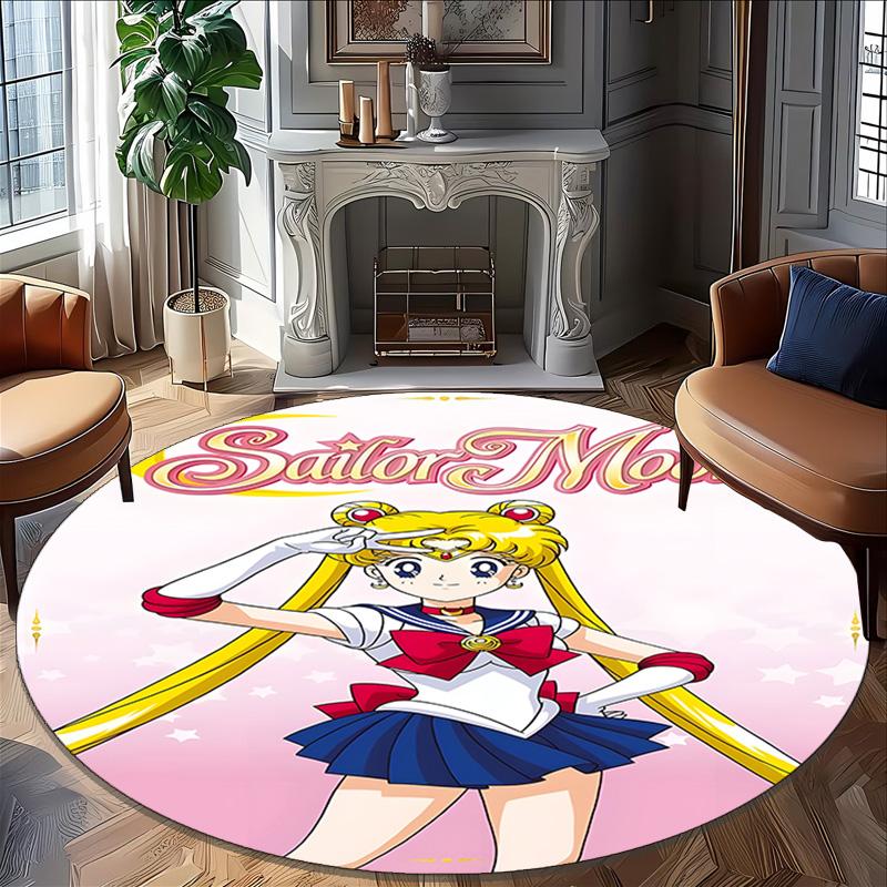 1pc Sailor Moon Carpet, Round Rug, Comfortable, Suitable for Entryways, Living Rooms, Office, And Bedrooms, Christmas Decoration