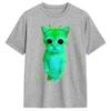 Green Alien Cat Meme TShirt Summer Fashion TShirts Unisex Cotton O Neck Oversized Top Tees Short Sleeve Streetwear Tops