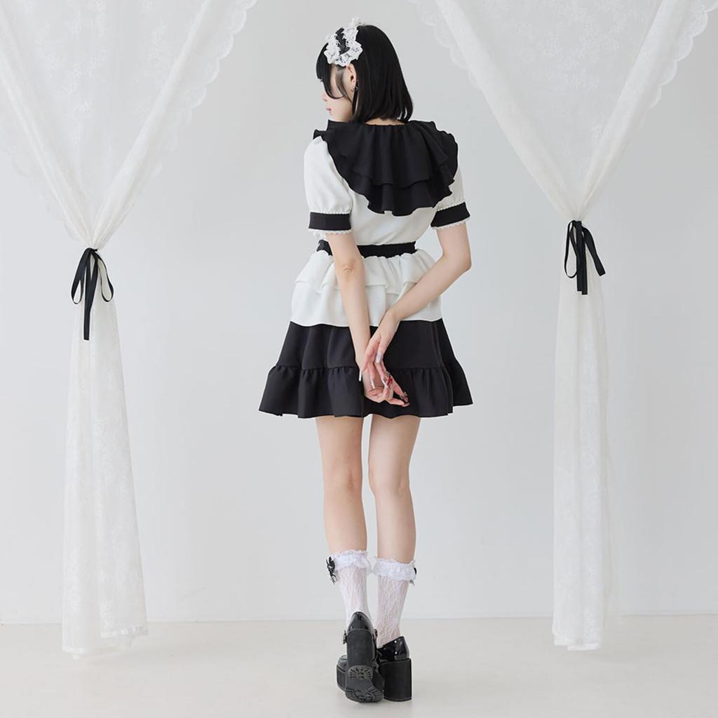 Dear My Love Classic Frill Sailor Blue Check Women's Double-Layered Blouse,