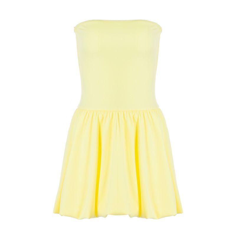 Solid Color Waist Cinching Strapless Dress Pure Color Girdle Tube Top Dress