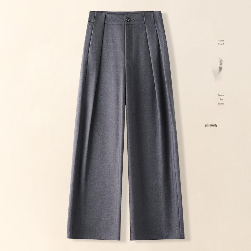 

Women s High-Waisted Khaki Wool Blend Straight-Leg Trousers for Spring/Autumn 28/L (105-115 Jin) серый