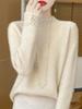 Winter High-Neck Wool Sweater Women's Thick Loose Knit Pullover with Embroidery and Lace Details